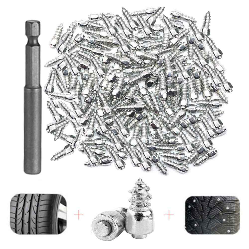 200Pcs 9 x 4mm Screw in Tire Studs Wheel Tyre Studs for Car Truck Motorcycle Bicycle Boot Tire Spikes - Silver