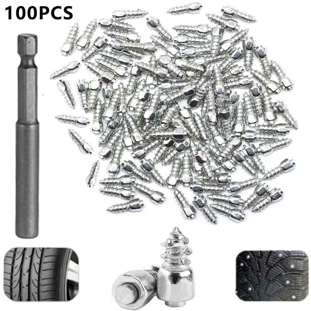100Pcs 12 x 4mm Screw in Tire Studs Wheel Tyre Studs for Car Truck Motorcycle Bicycle Boot Tire Spikes - Silver