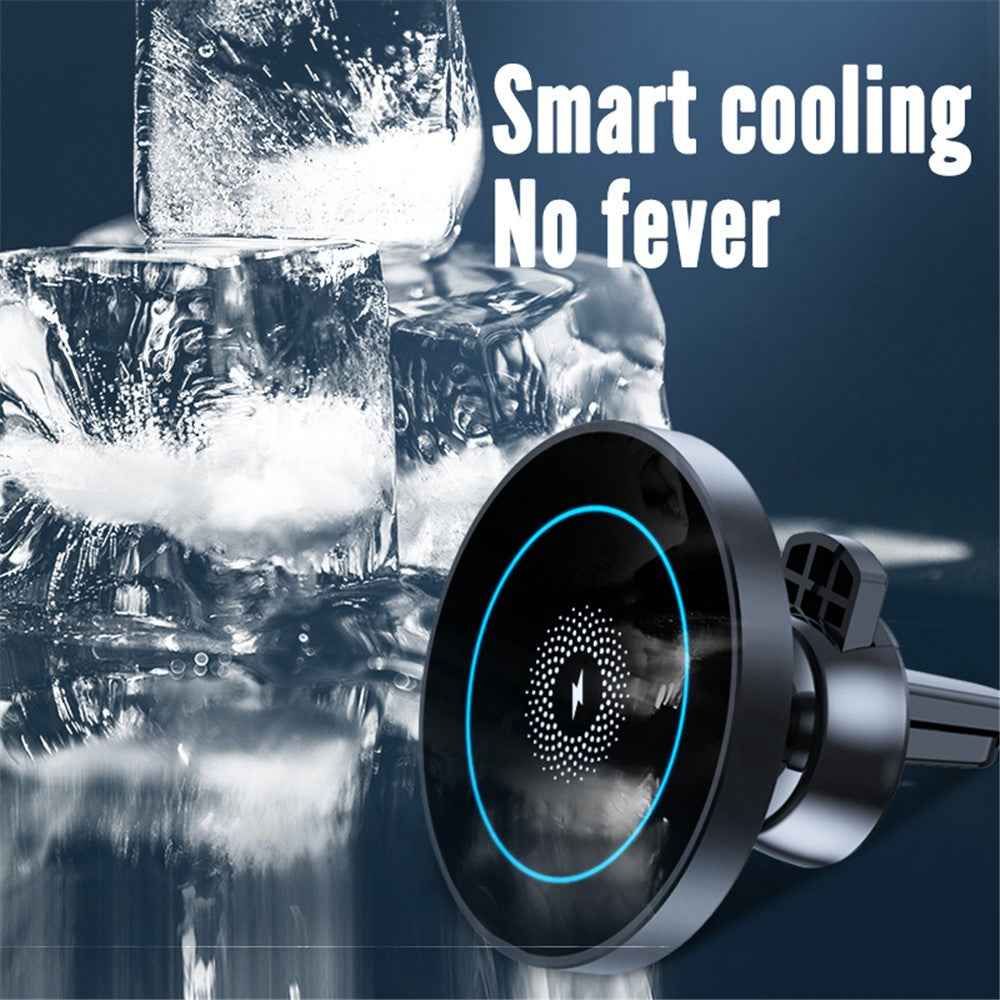 R-JUST RJ-CZ04 Multi-function Vehicle Cell Phone Mount 15W Wireless Magnetic Charger Universal Car Air Vent Phone Holder for iPhone 12/13 Series - Black