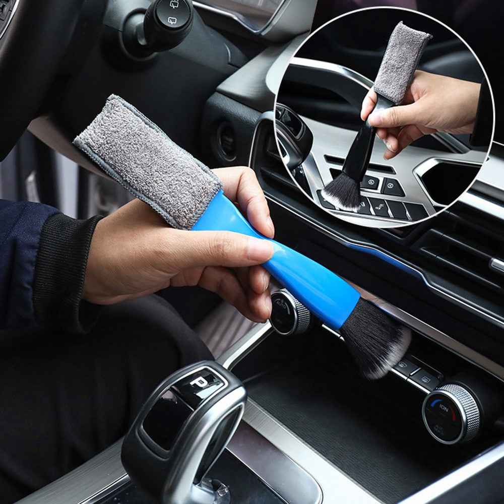 Car Air Conditioning Outlet Dust Removal Brush Multifunctional Double-head Auto Interior Cleaning Tool - Blue