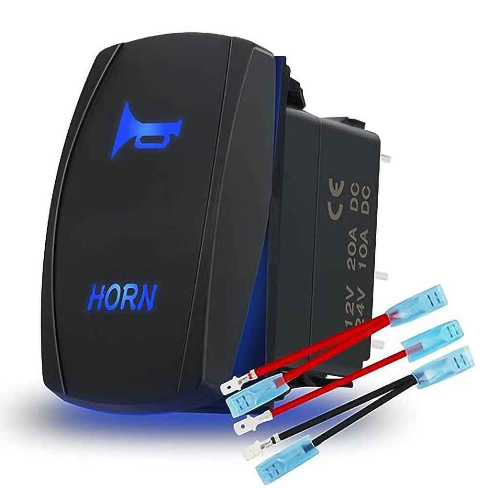 Horn Button Momentary Rocker Switch LED Light 12V 20A / 24V 10A Switch with Jumper Wires Set