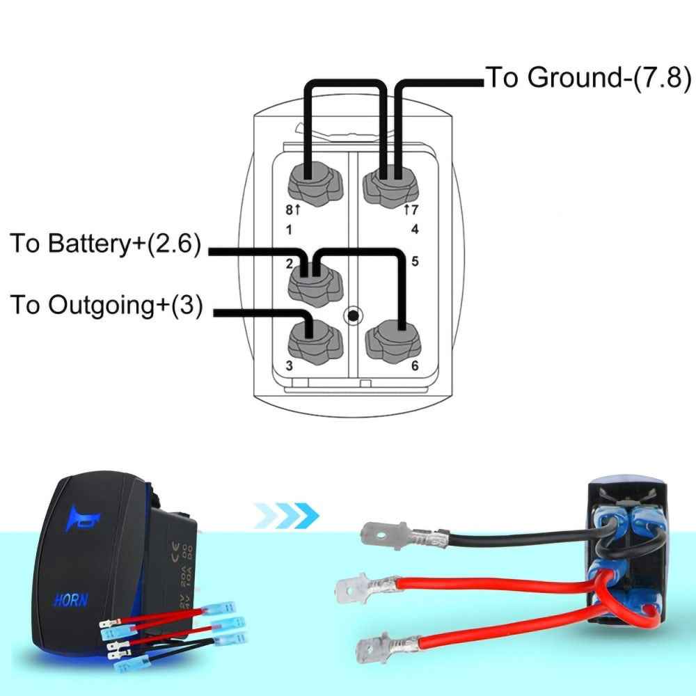 Horn Button Momentary Rocker Switch LED Light 12V 20A / 24V 10A Switch with Jumper Wires Set