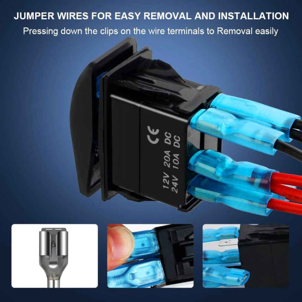 Horn Button Momentary Rocker Switch LED Light 12V 20A / 24V 10A Switch with Jumper Wires Set