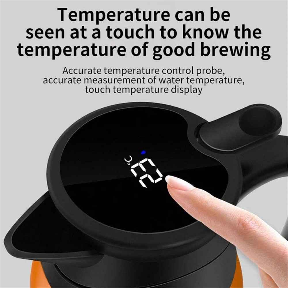 YT-1000A 12V 1000ml Car Electric Kettle Digital Display Stainless Steel Boiling Water Cup (No FDA Certificate) - Orange