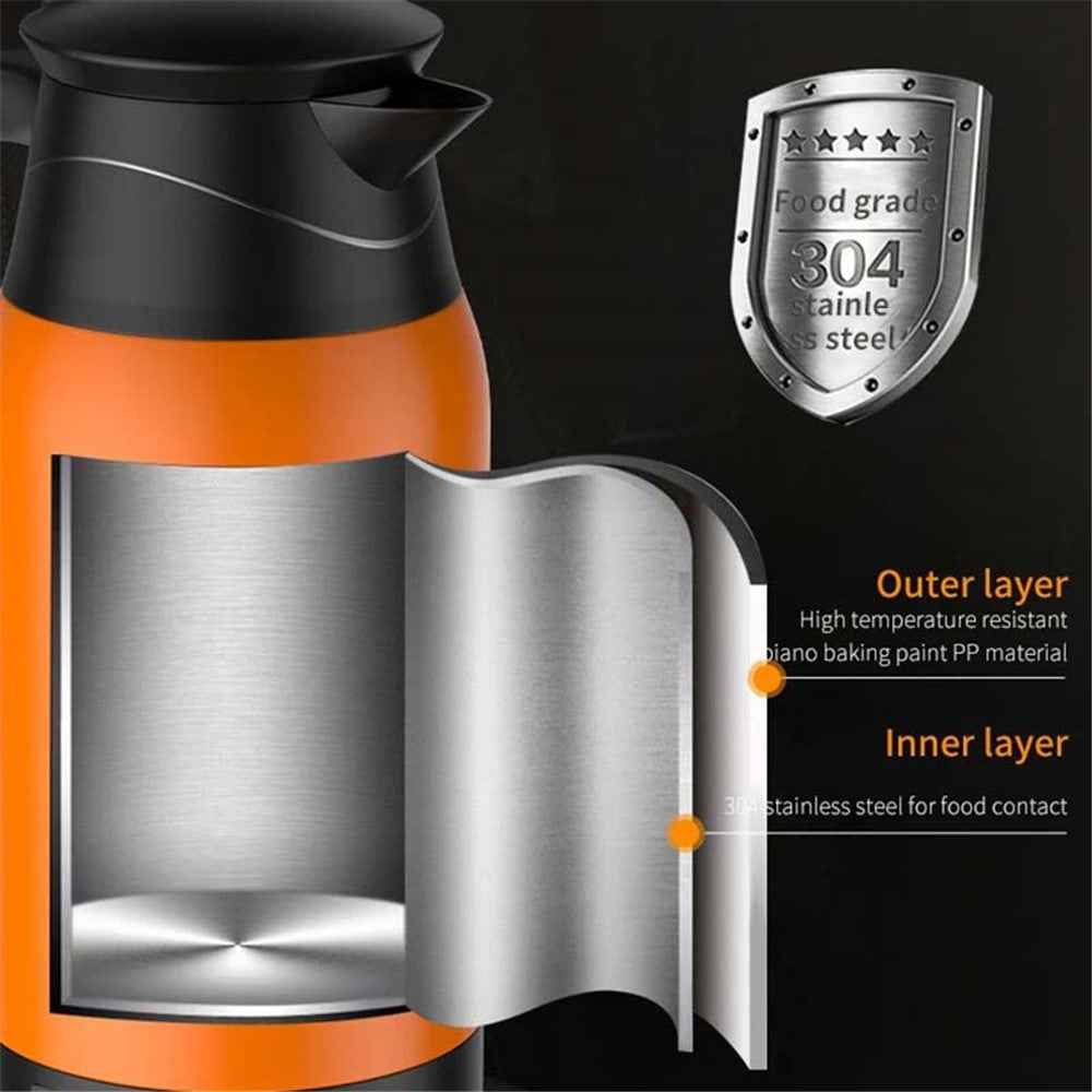 YT-1000A 12V 1000ml Car Electric Kettle Digital Display Stainless Steel Boiling Water Cup (No FDA Certificate) - Orange