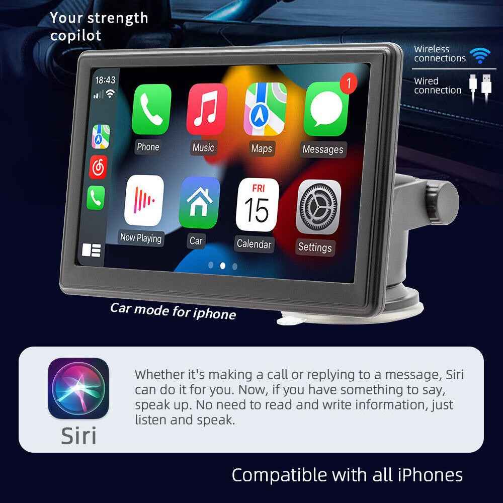 W500A 7-inch Touch Screen Car Wireless Carplay FM Radio HD Video MP5 Player with 8-LED Camera