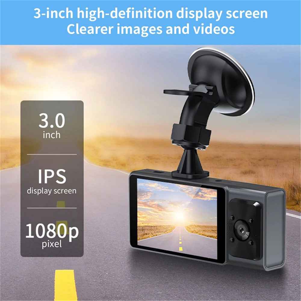Triple Lens Dashcam 3 Inch IPS Screen 1080P HD Night Vision Car Recording WiFi Camera