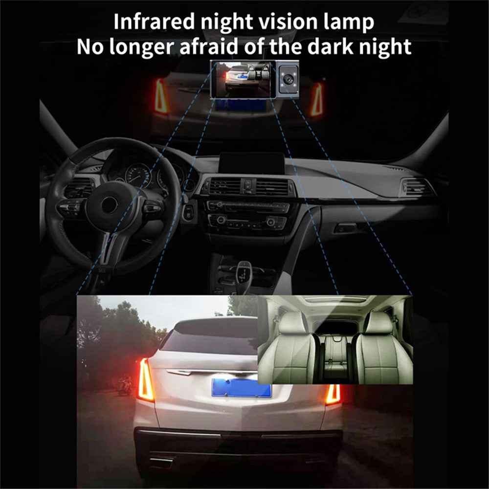 Triple Lens Dashcam 3 Inch IPS Screen 1080P HD Night Vision Car Recording WiFi Camera