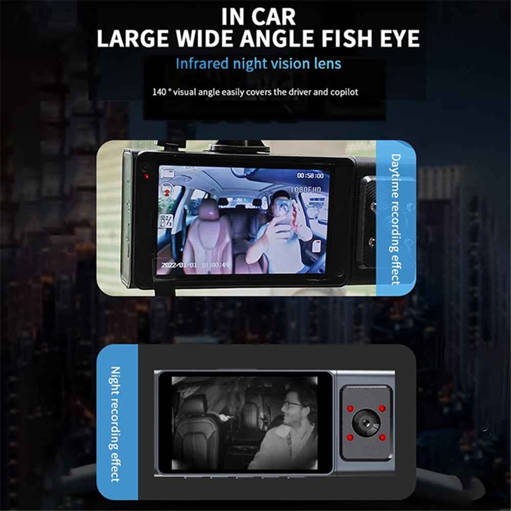 Triple Lens Dashcam 3 Inch IPS Screen 1080P HD Night Vision Car Recording WiFi Camera