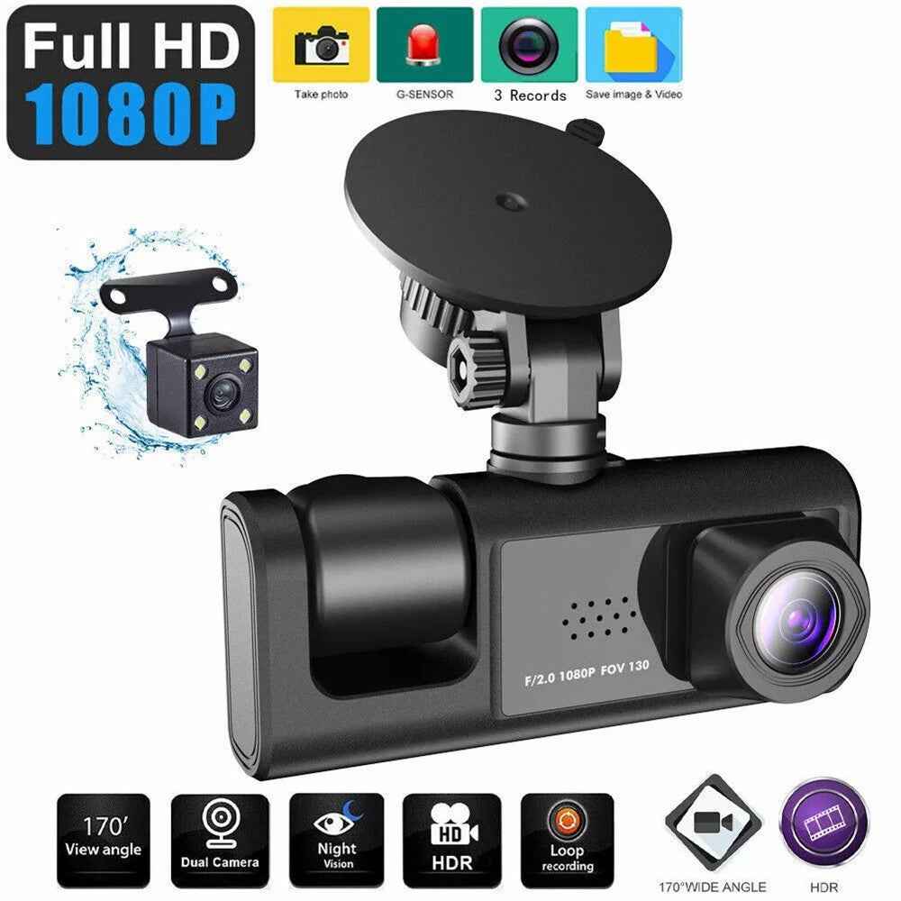 S1 Front + Rear + Interior 3 Lens Wide Angle 1080P HD Car DVR Dash Cam with Parking Monitor