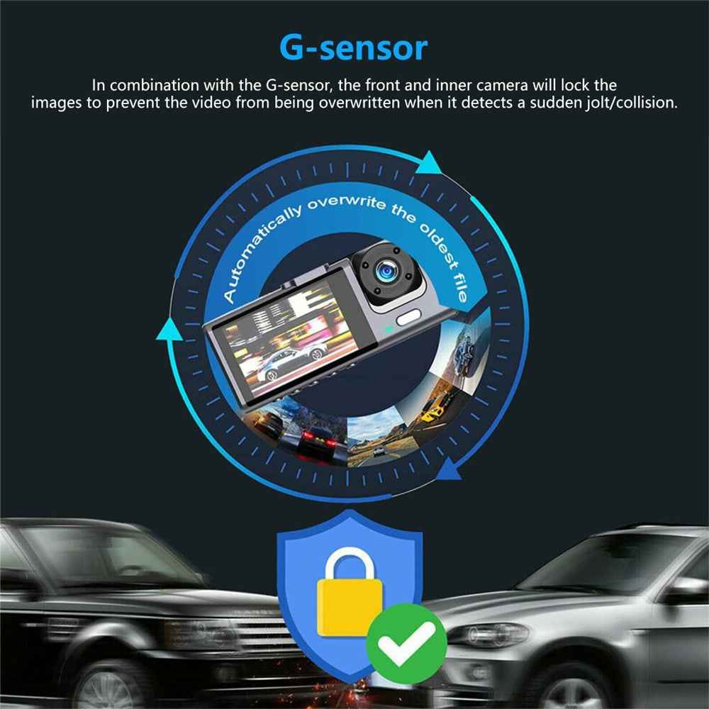 S1 Front + Rear + Interior 3 Lens Wide Angle 1080P HD Car DVR Dash Cam with Parking Monitor