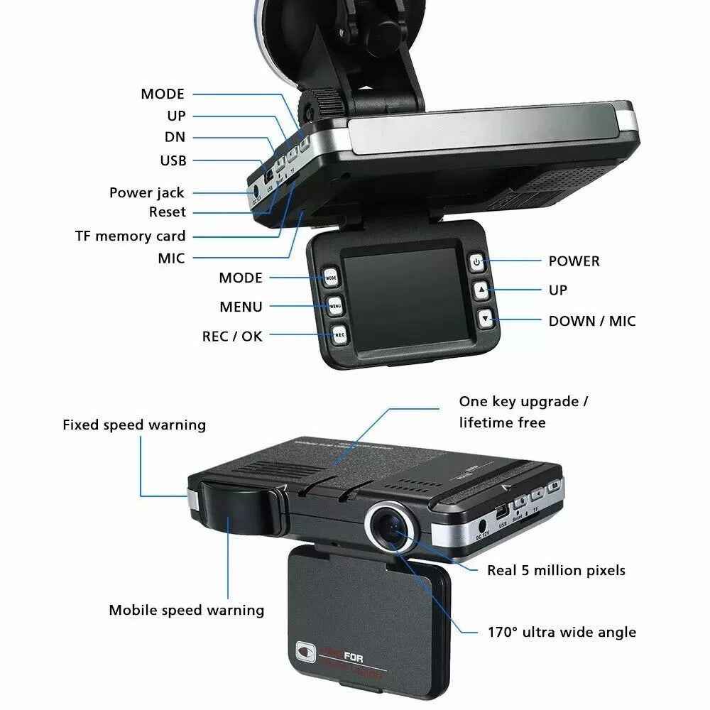 2 In 1 Night Vision Car DVR Speed Camera Alert Dash Cam Radar Detector ( Russian Version )