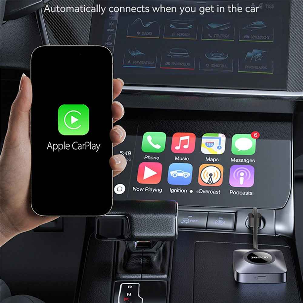 YESIDO KM23 Dual Band WiFi CarPlay Adapter Wired to Wireless Converter for Car Stereo Systems OTA Upgradable