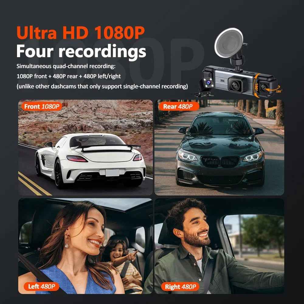 3.0 Inch IPS Screen 1080P HD Recording Dash Cam for Car 4 Lens Front Rear Side View Vehicle DVR