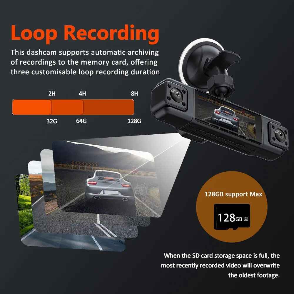 3.0 Inch IPS Screen 1080P HD Recording Dash Cam for Car 4 Lens Front Rear Side View Vehicle DVR