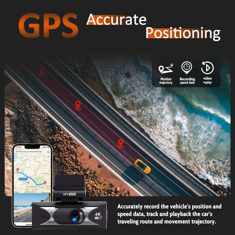 4K UHD Front and 2.5K Rear Dual Recording WiFi GPS Dashcam Built In ADAS for Car Truck SUV