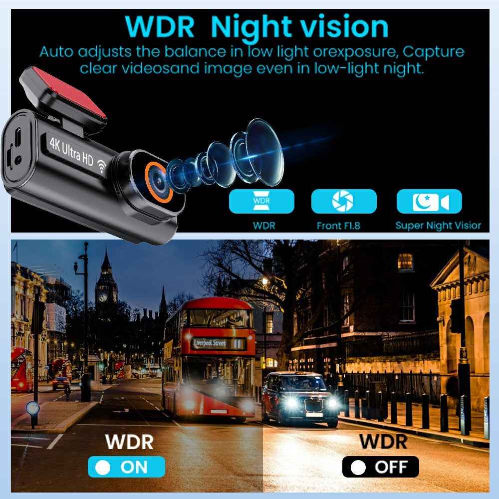 4K Dual Dash Cam Front and Rear Night Vision Parking Monitor GPS Tracking Car DVR