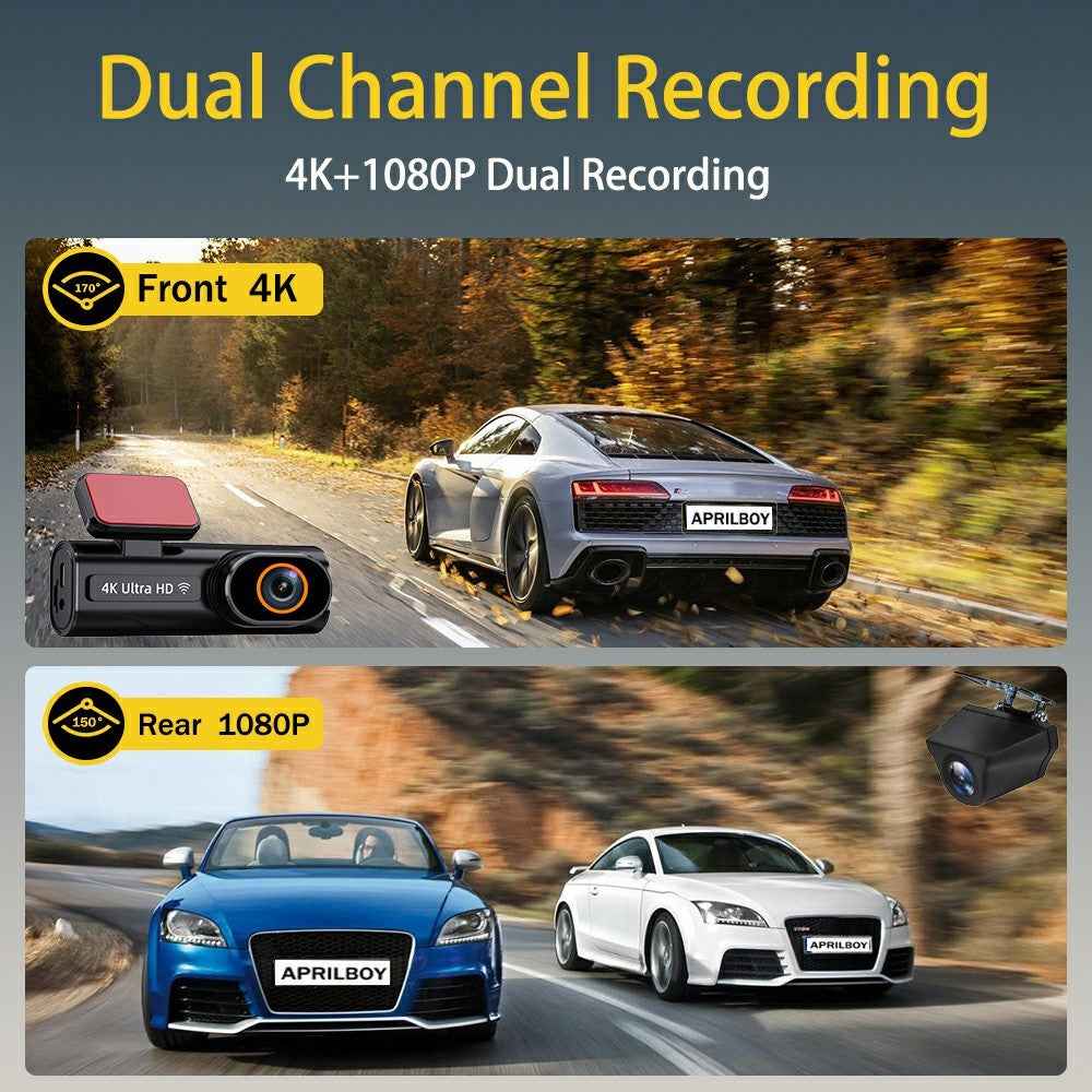 4K Dual Dash Cam Front and Rear Night Vision Parking Monitor GPS Tracking Car DVR