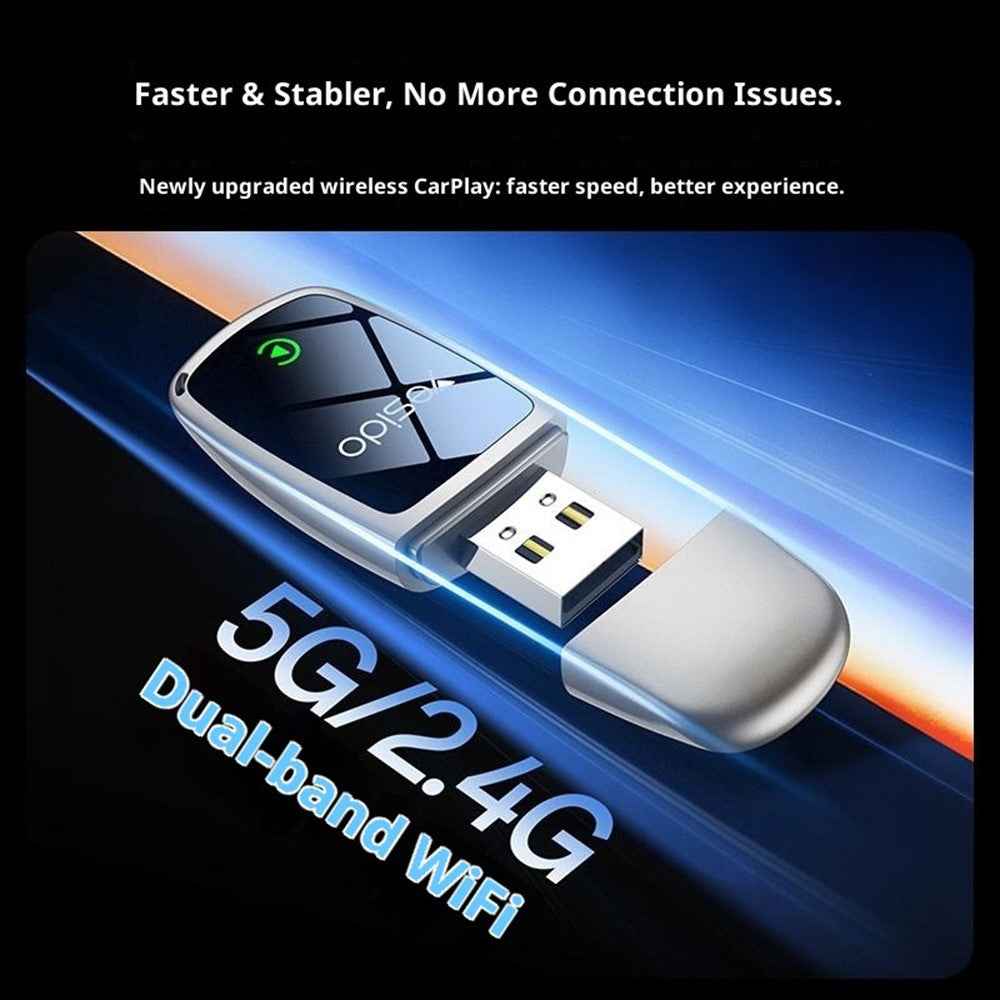 YESIDO KM29 Wireless CarPlay Adapter For Car Stereo 5G  /  2.4G Dual Band WiFi OTA Upgradable