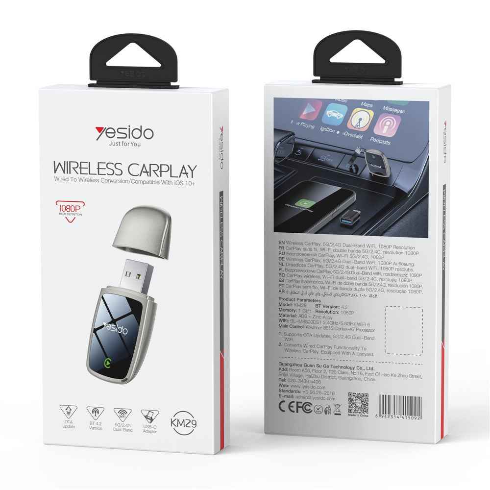 YESIDO KM29 Wireless CarPlay Adapter For Car Stereo 5G  /  2.4G Dual Band WiFi OTA Upgradable