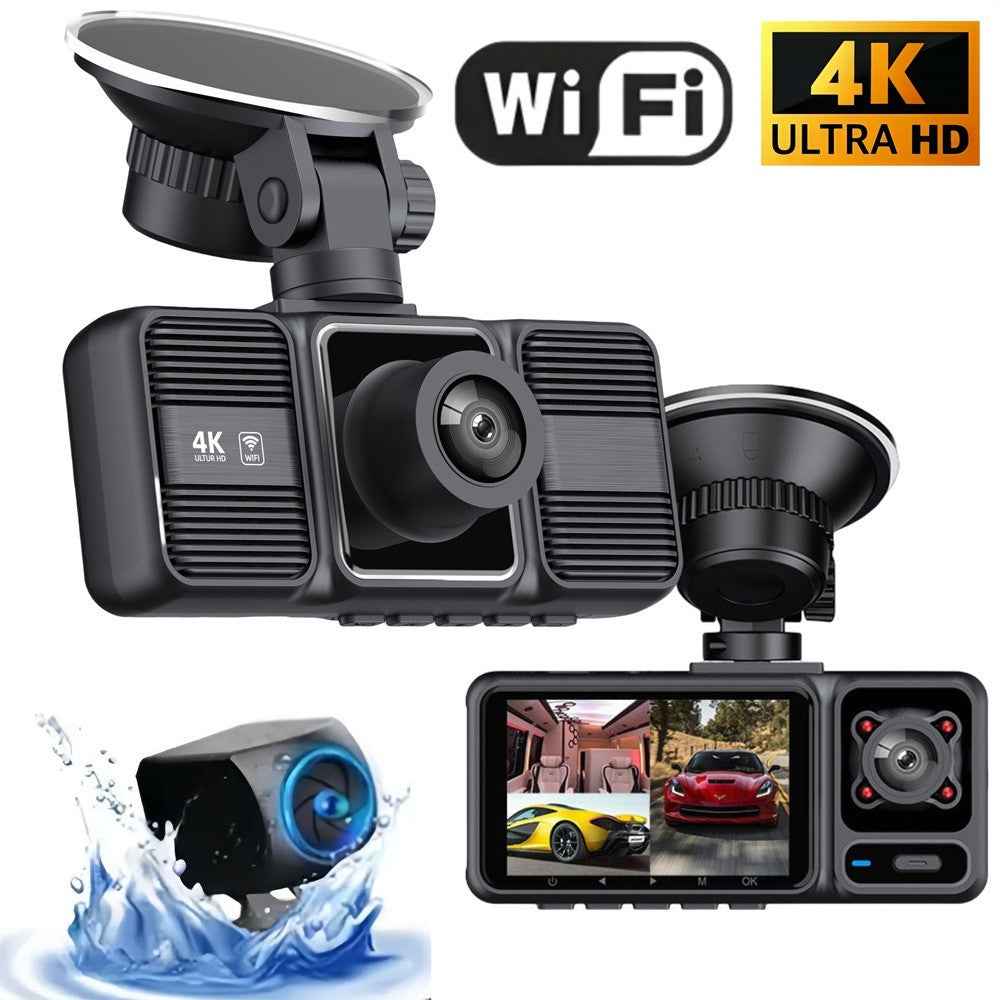 S26 4K Dash Cam 3-Lens WiFi Car Recorder with 2 inch IPS Screen  /  Night Vision  /  G-Sensor Motion  /  Detection Car DVR