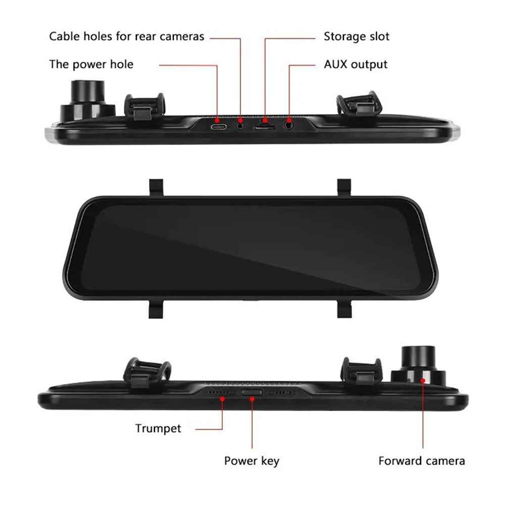 904 9.66 inch Touchscreen Dash Cam CarPlay Full-Screen Streaming Rearview Mirror 4K+1080P Dual Lens Car DVR with Night Vision  /  Emergency Recording