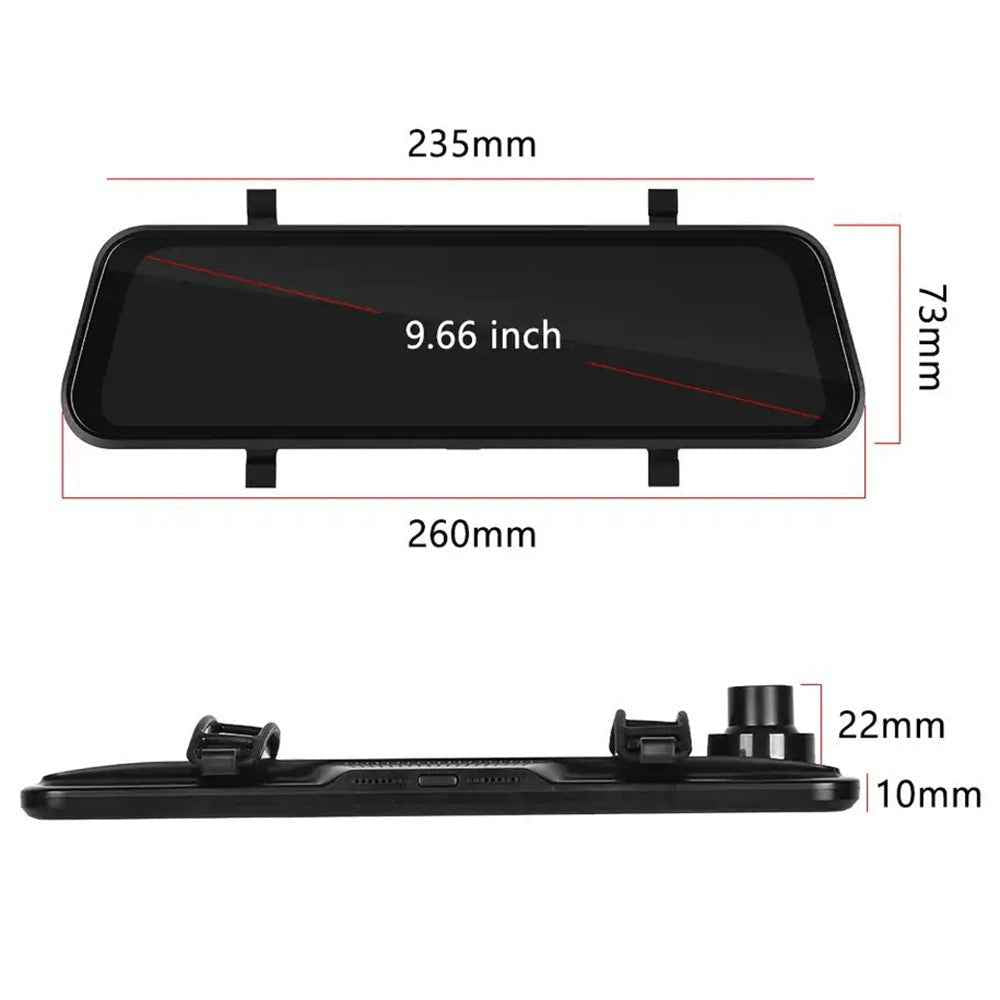 904 9.66 inch Touchscreen Dash Cam CarPlay Full-Screen Streaming Rearview Mirror 4K+1080P Dual Lens Car DVR with Night Vision  /  Emergency Recording