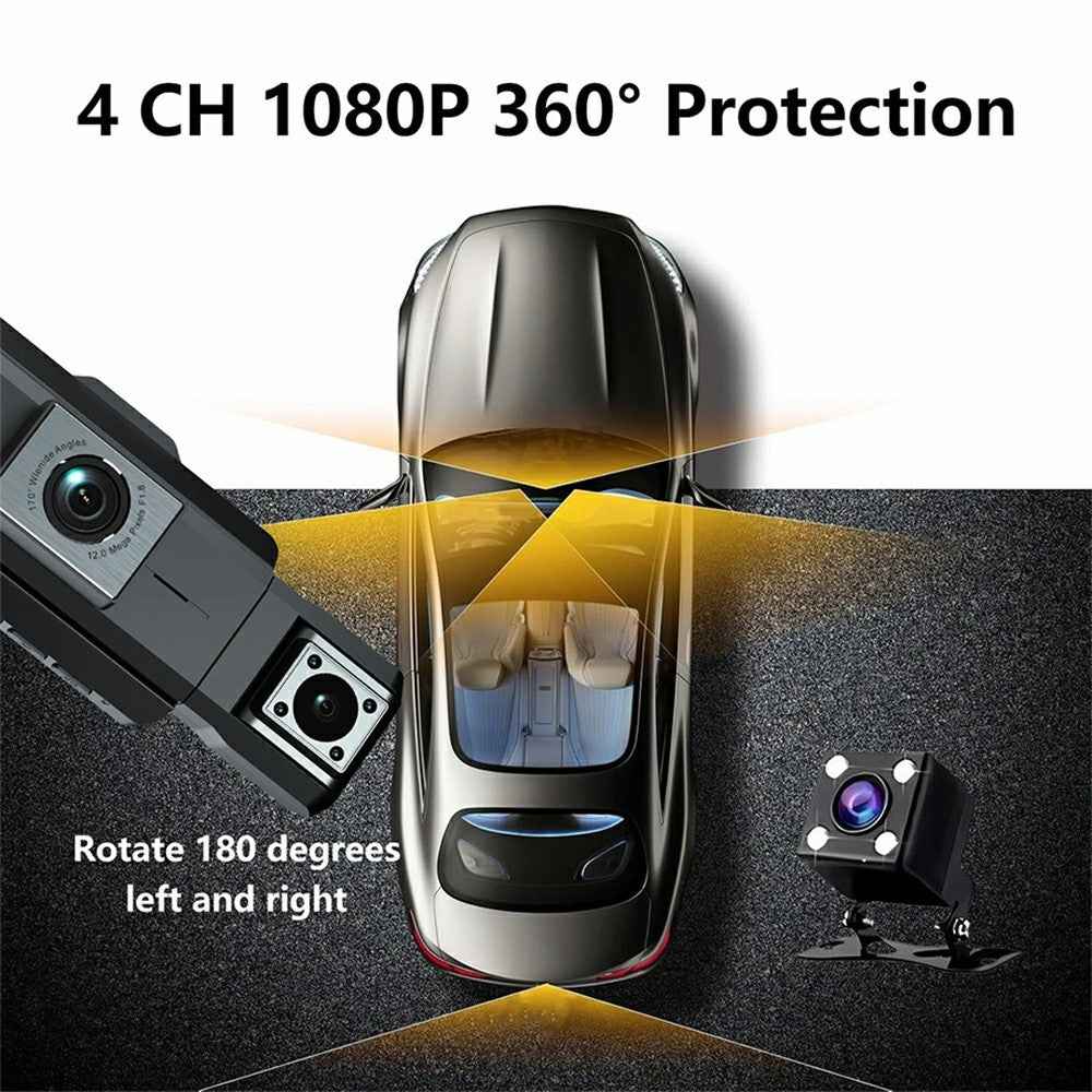 9728D 1080P WiFi Dash Cam HD 4 Channel Cameras with Night Vision Loop Recording
