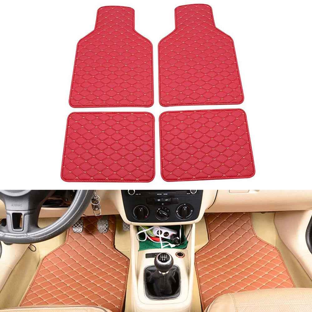 4PCS Universal Car PVC Floor Mats Waterproof Anti-dirt Floor Pads - Wine Red