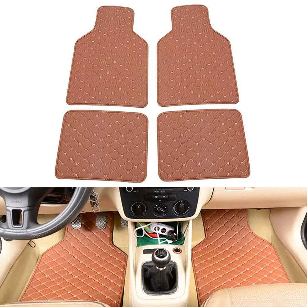 4PCS Universal Car PVC Floor Mats Waterproof Anti-dirt Floor Pads - Brown