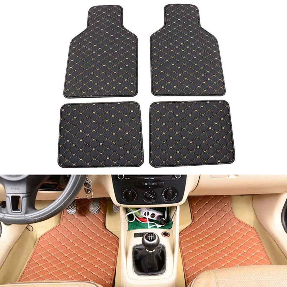 4PCS Universal Car PVC Floor Mats Waterproof Anti-dirt Floor Pads - Black/Beige Line