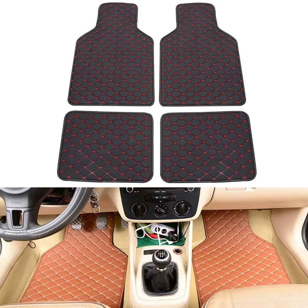 4PCS Universal Car PVC Floor Mats Waterproof Anti-dirt Floor Pads - Black/Red Line