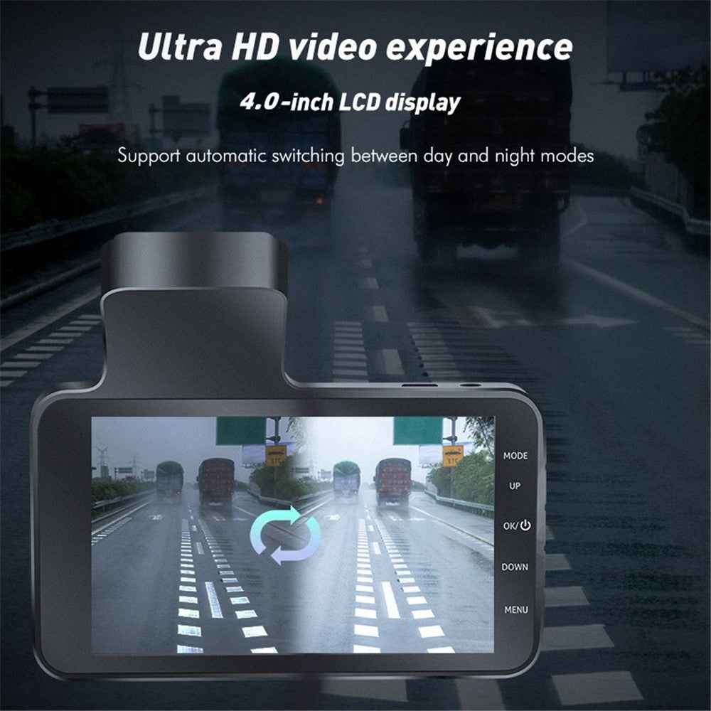 V2 4.0 inch IPS Screen HD Driving Recorder 1280x720P Front / 640x480P Rear Dual Lens Car Dash Cam Video Recorder