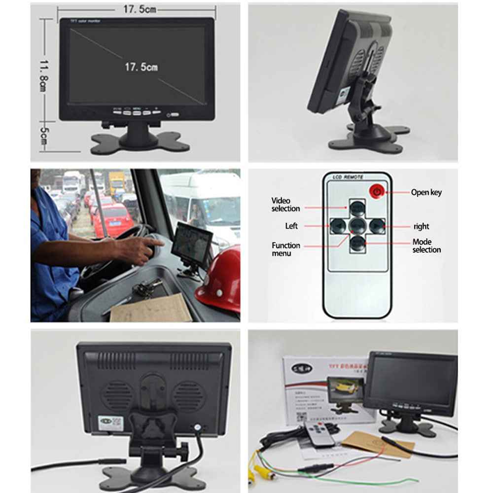 Vehicle Backup Camera for Car Parking Rearview 7-inch Monitor Reverse Camera, Dual AV Input DC with Cigarette Lighter