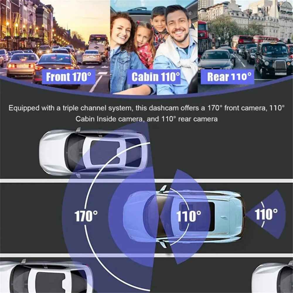 G12 1080P DVR Dash Camera Front / Inside / Rear Camera 2 Inch Screen Night Vision Driving Recorder