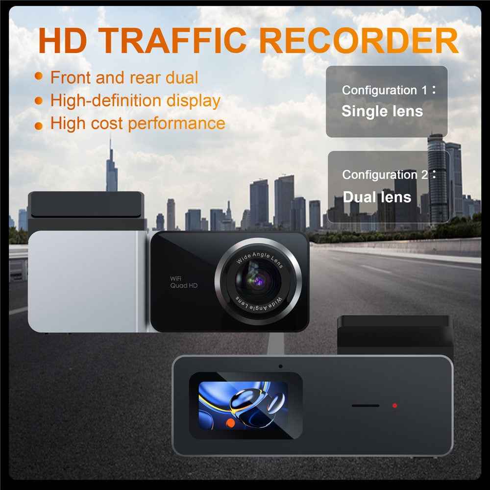 U06 Dual Lens Car Dashcam 2K Dash Cam Video Recorder with 1.47-Inch Screen