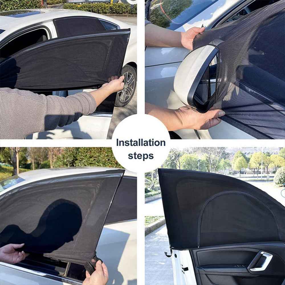 2Pcs / Set Anti-mosquito Car Window Mesh Curtain Sun Shade Breathable Window Curtain with Zipper Opening - Front Window(Left+Right)