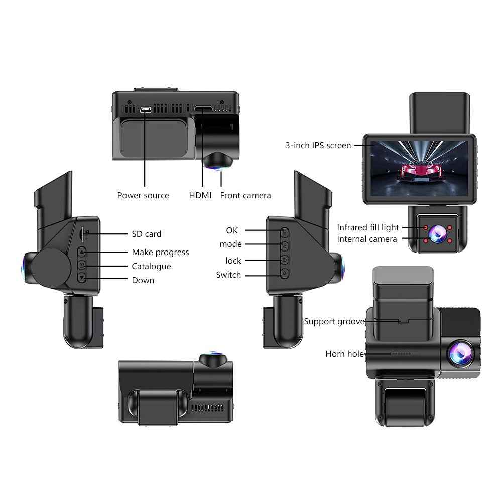 JX606 WiFi Car DVR Dash Cam 1080P HD Parking Monitoring Loop Recording 3 Cameras Driving Recorder