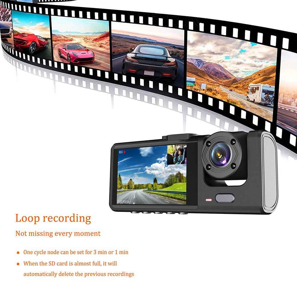 Y16 Car DVR Dash Cam 1080P HD Parking Monitoring 3 Cameras Vehicle Driving Recorder