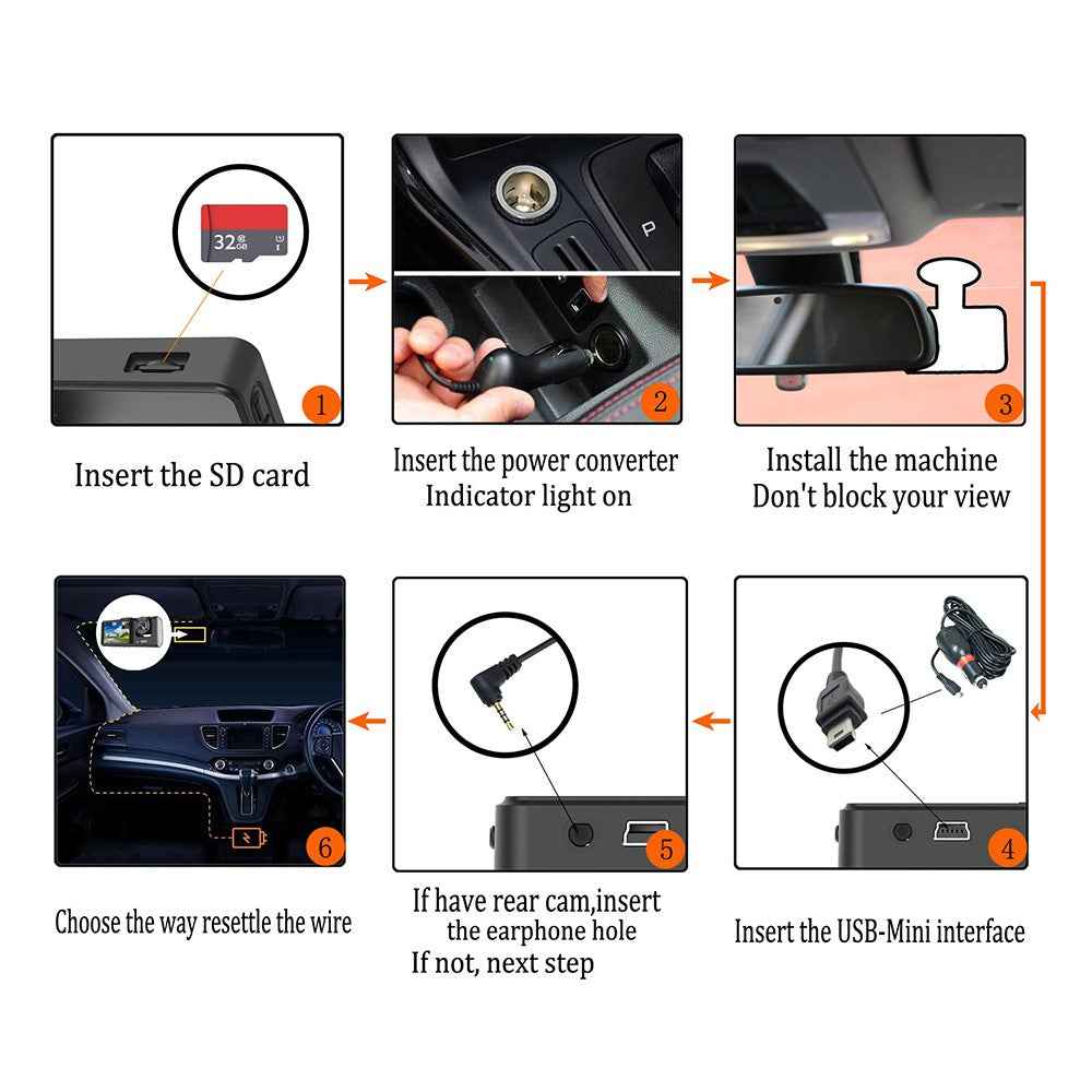 Y16 Car DVR Dash Cam 1080P HD Parking Monitoring 3 Cameras Vehicle Driving Recorder