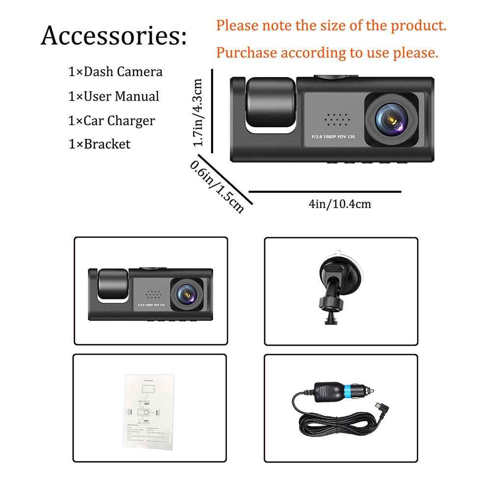 Y16 Car DVR Dash Cam 1080P HD Parking Monitoring 3 Cameras Vehicle Driving Recorder