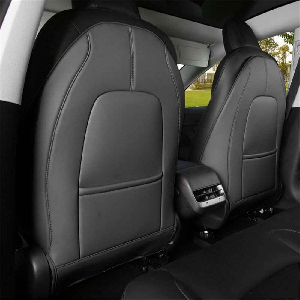 1 Pair Car Seat Cover Cushion Protection Mat Fit for Tesla Model 3/Y Anti-dust Premium Leather Car Seat Back Protector - Black