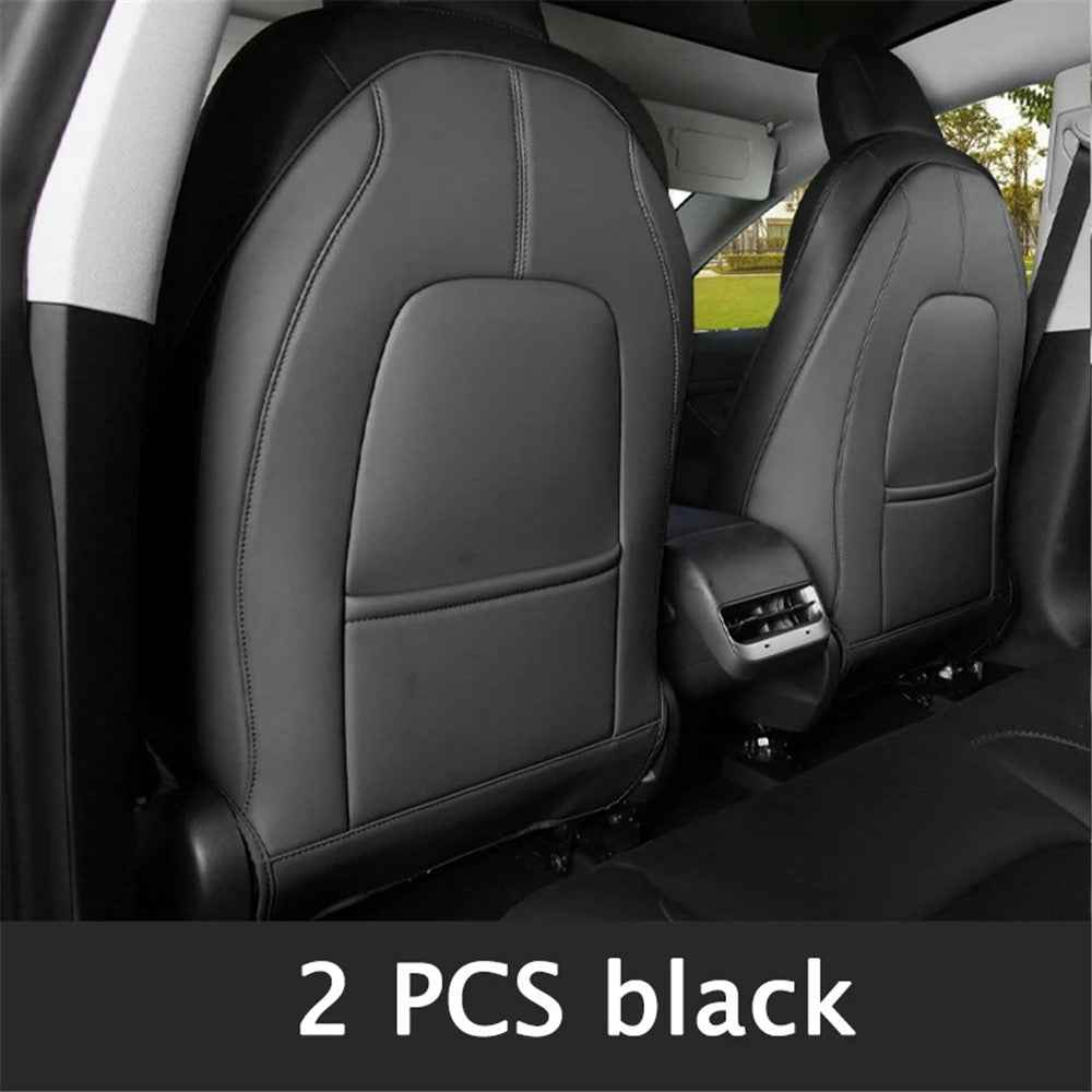 1 Pair Car Seat Cover Cushion Protection Mat Fit for Tesla Model 3/Y Anti-dust Premium Leather Car Seat Back Protector - Black
