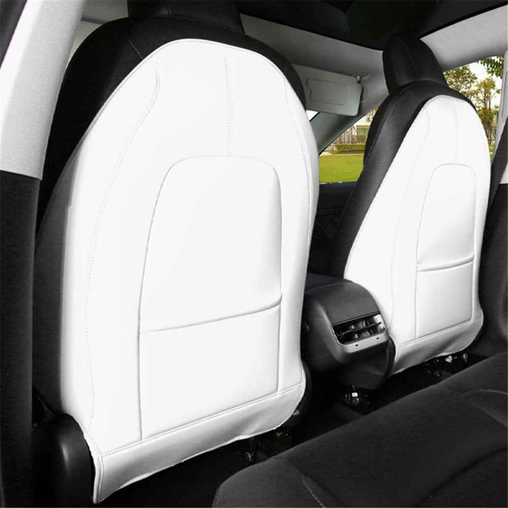 1 Pair Car Seat Cover Cushion Protection Mat Fit for Tesla Model 3/Y Anti-dust Premium Leather Car Seat Back Protector - White