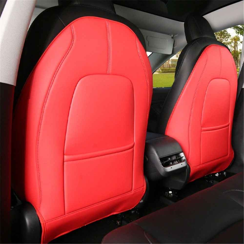 1 Pair Car Seat Cover Cushion Protection Mat Fit for Tesla Model 3/Y Anti-dust Premium Leather Car Seat Back Protector - Red