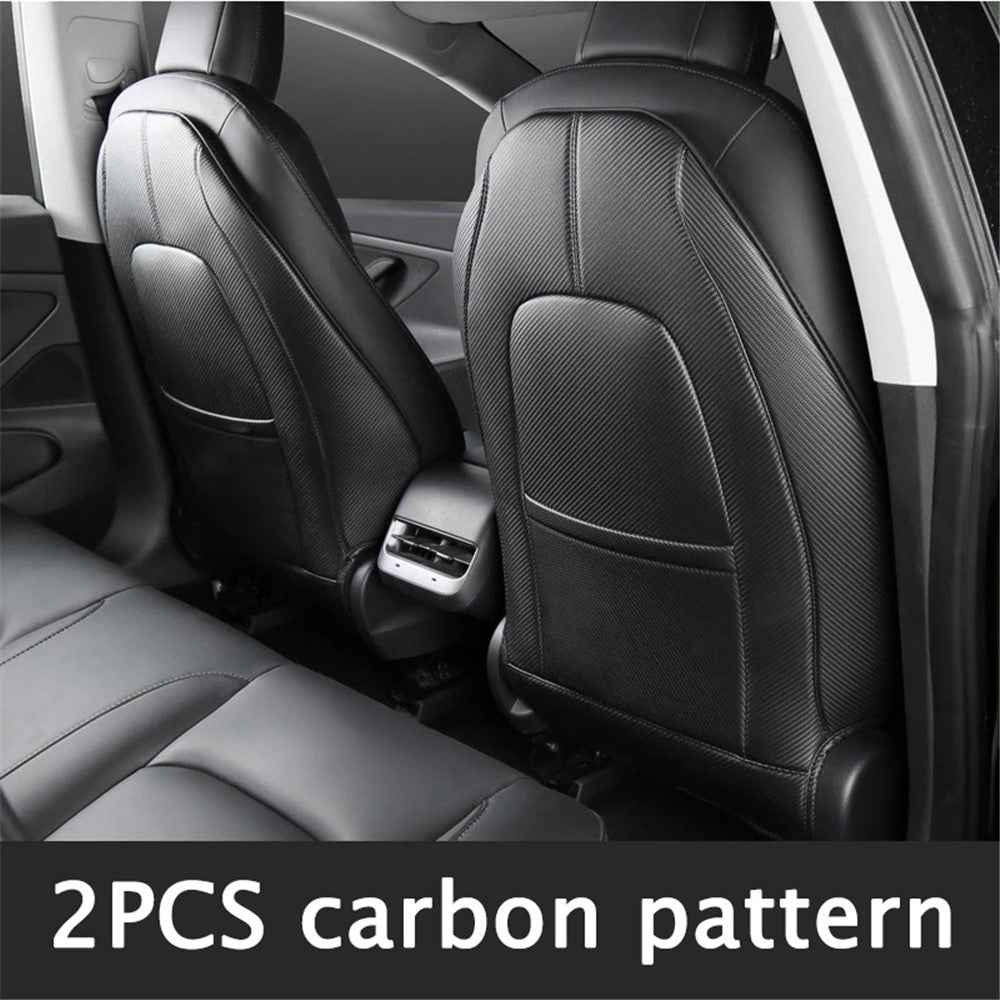 1 Pair Car Seat Cover Cushion Protection Mat Fit for Tesla Model 3/Y Anti-dust Premium Leather Car Seat Back Protector - Carbon Fiber Texture