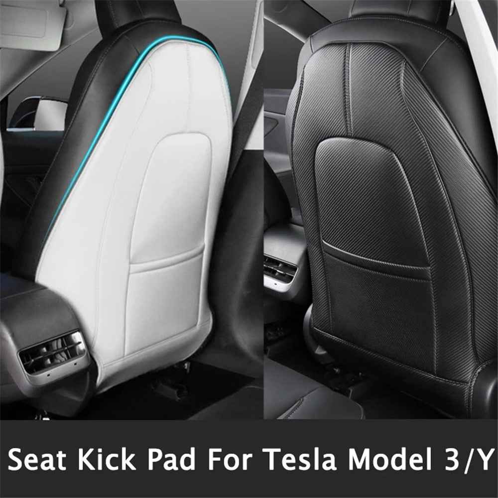 1 Pair Car Seat Cover Cushion Protection Mat Fit for Tesla Model 3/Y Anti-dust Premium Leather Car Seat Back Protector - Carbon Fiber Texture
