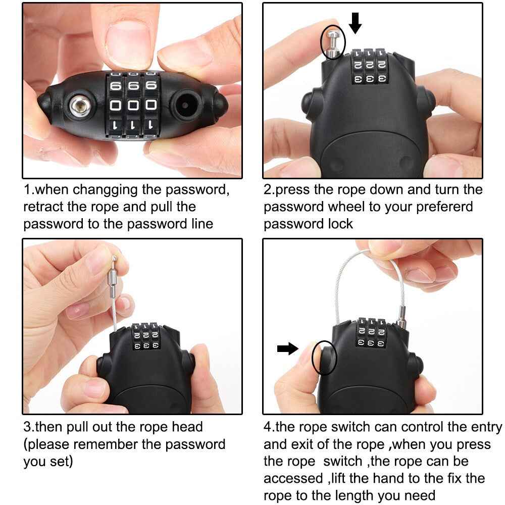 Motorcycle Helmet Code Lock Telescopic Steel Wire Luggage Suitcase Anti-theft Security Lock - Silver