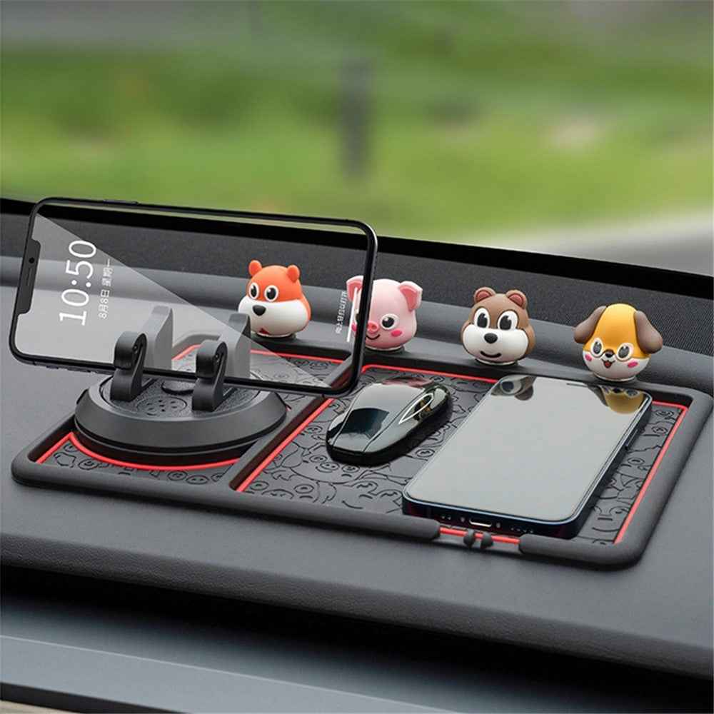 B-68 4 in 1 Anti-Slip Phone Holder Dashboard Phone Mat with Car Temporary Parking Card Phone Number/Aromatherapy Shockproof Pad Phone Car Mount - Black