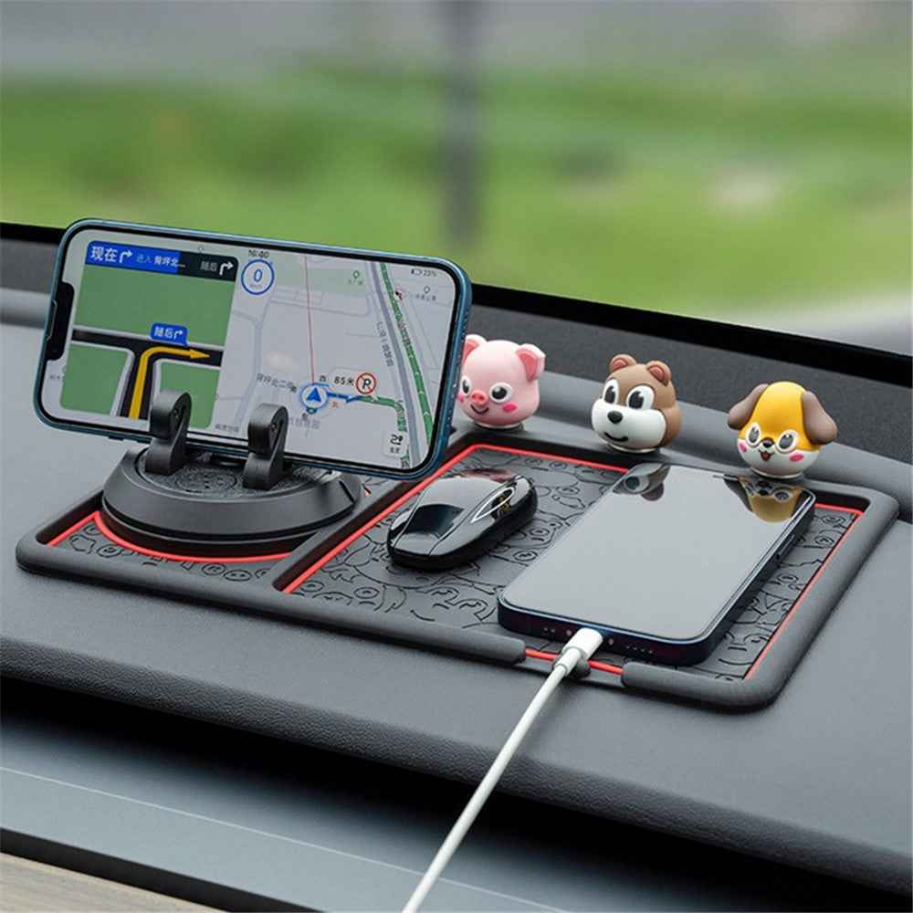 B-68 4 in 1 Anti-Slip Phone Holder Dashboard Phone Mat with Car Temporary Parking Card Phone Number/Aromatherapy Shockproof Pad Phone Car Mount - Black